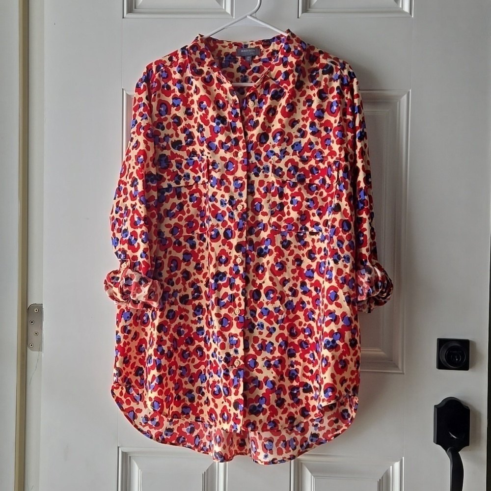 Madison Leopard Print Button Down Blouse